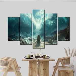 Cuadro de lienzo dividido Miracle Ocean: Decoración bíblica impresa de fantasía, mezcla de 5 piezas: lienzo enrollado para galería - Product Image 1