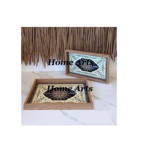 Último diseño de bandeja de madera para servir alimentos Juego de 2 tamaños diferentes Chocolates Dátiles Bandeja para servir al precio más barato - Product Image 1