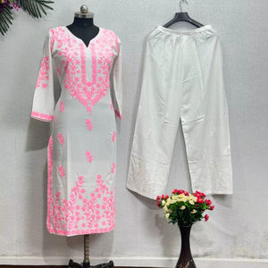 DESIGNER PARTY WEAR NUHA MULMUL STRAIGHT <b>KURTI</b> - Product Image 1