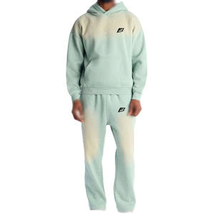 Sudadera con Capucha Azul Polvo de Alta Calidad con Logotipo Personalizado, Pedrería, Algodón Arrugado, Cortavientos Ecológico para Invierno - Product Image 1