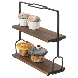 Unique Structured Two Tier Solid Rectangular Wooden Cake & <b>Cupcake</b> Displaying <b>Stand</b> With Luminous Metallic Frame At Low Price - Product Image 4