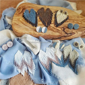 Pendiente de aro de cuentas recién llegado Pendiente de aro de piedra chapada en plata Pendiente de cuentas de la India por RF Crafts - Product Image 4