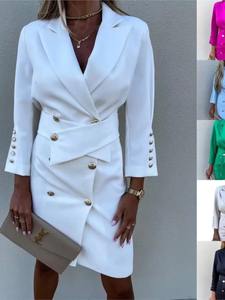 Primavera Otoño Mujer Nuevo Traje Cuello Delgado Sensual Cuello en V Moda Doble Fila Botón Ins Estilo Abrigo de manga larga - Product Image 2