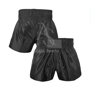 Pantalones cortos de Muay Thai de satén de poliéster ligero para hombre con bordado frontal personalizado Fabricante de pantalones cortos de kickboxing OEM - Product Image 1