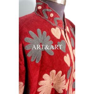 Chaqueta Acolchada con Bordado Floral y Detalles de Botones, Forro de Algodón, Hecha a Mano, Estilo de Secado Rápido para Otoño e Invierno, Ropa de Fiesta - Product Image 3