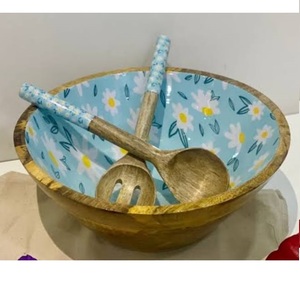 Bol en bois décoratif pour table de mariage, autocollant imprimé, forme arrondie, bol à salade en bois de qualité durable - Product Image 5