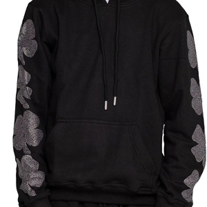 Sudadera con Capucha de Alta Calidad para Hombre, Mezcla de Algodón, Estilo Básico de Moda con Logotipo de Diamantes de Imitación Personalizable para Invierno - Product Image 4
