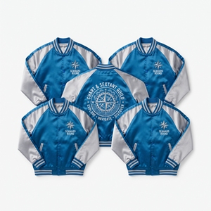 Chaqueta universitaria de satén azul real con bordado de gaviota plateada, abotonada con broches, estilo Letterman, para béisbol, proveedor al por mayor - Product Image 6