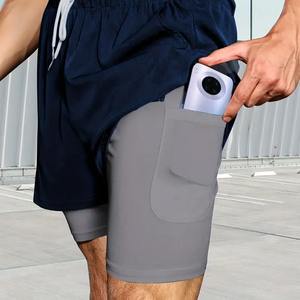 Factory Direct Solid Eco-Friendly Anti-Wrinkle Quick Dry Sporty Men's Double <b>Layer</b> Breathable Summer Running Workout Gym Fitness - Product Image 3