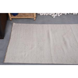 Tapis turc vintage 2,8x9 pieds, tapis uni beige et blanc - Product Image 5