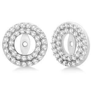 Boucles d'oreilles romantiques en or blanc 14 carats avec double halo de diamants, sertissage pavé, couleur G-H, clarté SI1-SI2, 0,66 ct pour clous d'oreilles de 6 mm, pour femmes - Product Image 2