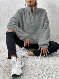 Nouveauté hiver, sweat-shirt en sherpa personnalisé avec logo, sweat-shirt lourd pour femmes, pull décontracté à col montant, sweat-shirt en laine - Product Image 4