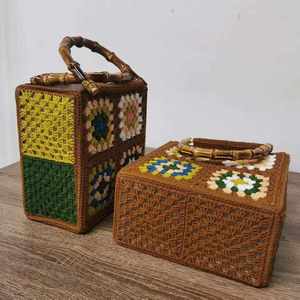 Sac à main en crochet pour femme, nouveau sac fourre-tout décontracté tissé à la main avec poignée en bois, motif carré Granny - Product Image 3