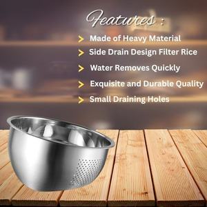 Bol égouttoir en acier inoxydable, écologique et polyvalent, pour laver le riz, égoutter, nettoyer et rincer les fruits et légumes - Product Image 2