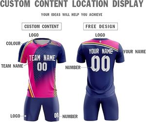 Service OEM en gros, ensembles d'uniformes de football personnalisés avec nom d'équipe, sublimation, short multicolore, design personnalisé, séchage rapide, respirant, 100% coton - Product Image 3