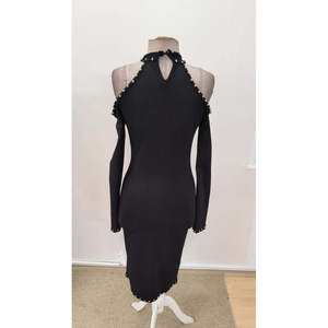 Vestido midi de scuba con hombros descubiertos, cuello halter, detalle caído y adornos para mujer, 31018 - Product Image 6