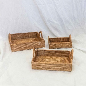 Wicker Rattan Storage <b>Tray</b> Set, Natural Rectangular Wicker <b>Trays</b> with Handles for Home Organization, Bathroom, and Kitchen - Product Image 4