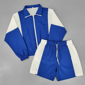 Conjunto corto cortavientos personalizado venta al por mayor moda hombres conjunto de verano manga completa cortavientos pantalones cortos a juego gimnasio chándales conjuntos cortos - Product Image 1