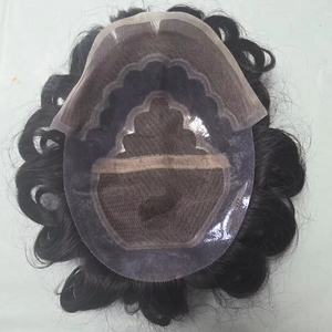 Peluca de Cabello Humano con Frente de Encaje para Hombres, con Ondas Naturales y Estilos Rizados, Parches de Cabello Indio Suave - Product Image 1