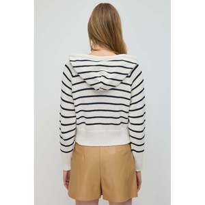 Suéter de Punto con Capucha a Rayas 100% Algodón para Mujer, Transpirable, Estilo Coreano Informal, Largo, con Logotipo Estampado en la Parte Delantera, para Invierno y Otoño - Product Image 5