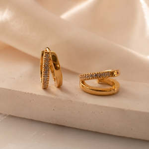 Double Line Diamond <b>Huggie</b> Earrings - Product Image 3