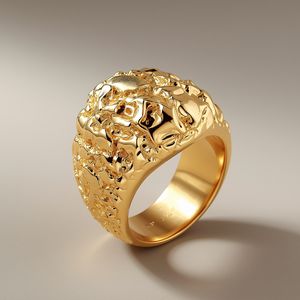 Bague Chevalière Homme en Or Massif 18K Plaqué Rhodium, Texture Nugget, pour Mariage et Fêtes, Bijoux Tendance, Fabricant OEM - Product Image 6
