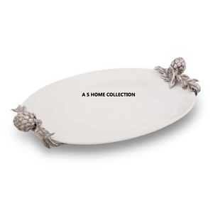 Elegant Handcrafted Aluminum Metal Octopus Side Handle White Finish <b>Decorative</b> Serving <b>Tray</b> Latest Arrival - Product Image 1