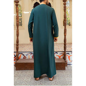 Alta calidad antiestático Casual hombres Thobe manga larga botón completo servicio OEM ropa musulmana tradicional algodón - Product Image 3