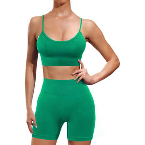 Conjunto de yoga sin costuras para mujer Leggings de cintura alta y Top corto Gymwear Traje de yoga sin costuras de 2 piezas Pantalones cortos de entrenamiento y conjunto de Sujetador deportivo - Product Image 5