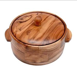 Olla caliente moderna de forma redonda superior con tapa martillada de madera, olla de cocina segura para horno para almacenamiento de buffet - Product Image 5