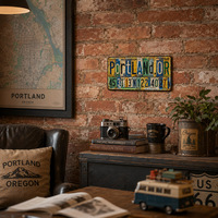 Letrero Metálico Retro de Portland, Placa de Matrícula Vintage, Letrero de Metal Rústico y Divertido, Decoración de Pared de Garaje Estilo Antiguo