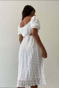 Elegance White Midi <b>Dress</b> <b>Emerald</b> Grace Midi <b>Dress</b> Is Adorned with Puff Details and an Attractive Cutout 100% Cotton comfort - Product Image 2