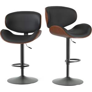 Set di 2 Sgabelli da Bar Curvi Contemporanei in Legno con Base in Metallo Argento e Nero, Rivestimento in Pelle PU per Uso in Pub - Product Image 2