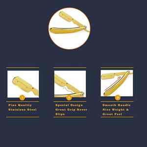 Rasoirs entièrement en acier inoxydable plaqué or Rasoirs de barbier de qualité supérieure pour hommes, pour la barbe, le corps et les aisselles - Product Image 5