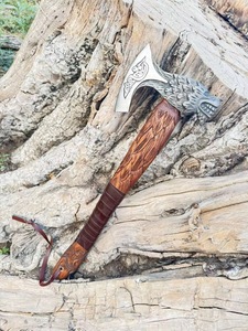 Wholesale Customized Top Quality OEM ODM Service Hand Made Damascus Steel Axe With Leather Sheath Axe Viking Survival Blade Axe - Product Image 3