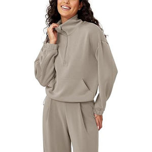 Venta al por mayor de sudaderas con cremallera media personalizadas sudaderas con capucha recortadas chaquetas de lana para mujer cuarto de cremallera pulóver trajes de otoño ropa de invierno - Product Image 6