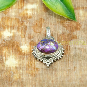 Collier pendentif vintage bohème fait main en argent sterling 925 avec pierre précieuse ovale en turquoise cuivrée naturelle pour femme - Product Image 3