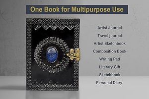 Journal de voyage A3 en cuir gaufré bleu pierre non doublé fait à la main avec reliure à coudre et fermoir - Product Image 2