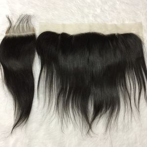Fermeture frontale en dentelle de base en soie 4x4, cheveux indiens Remy de qualité supérieure, lisses, en brun - Product Image 1