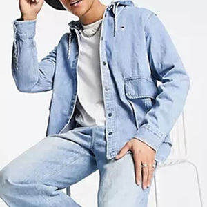 Vestes à capuche en denim décontractées de qualité supérieure personnalisées à manches longues, respirantes, légères, doublure en laine, tissu imprimé en coton pour l'hiver - Product Image 6