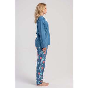 KADIN P.SUPREM XXL GOMLEK YAKA TAMAMI DUGMELI UZUN KOL CEPLI PIJAMA TAKIM - ม่วาย - ม่วาย - Product Image 4