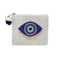 Porte-monnaie brodé à la main en perles de coton, design personnalisé, couleurs rose et blanc élégantes