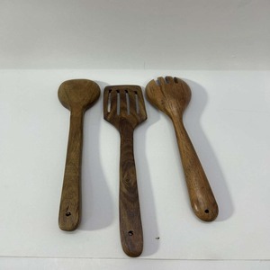 Antique Modern 3-Piece Wooden <b>Spoons</b> Set Indian Origin Kitchen Cooking Cookware with Stainless Steel Metal <b>Ice</b> <b>Cream</b> Tools - Product Image 2