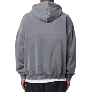 Pull-over personnalisé délavé à l'acide avec fermeture éclair Sweat à capuche vintage lourd GSM éponge en polyester et coton - Product Image 3