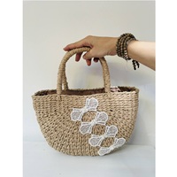 Tas Tangan Kertas Eceng Gondok LTL SP446 Vintage Ramah Lingkungan Tahan Lama dengan Dua Pegangan, Bukaan Terbuka, Motif Bunga, Kapasitas 1-1.9L