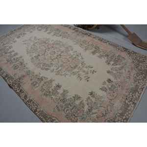 Alfombra turca vintage clásica beige marrón 5,6x9,4 pies de lana de retazos de área grande con respaldo de látex para pasillo o dormitorio - Product Image 4