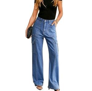 Pantalones Cargo de Forro Polar de Cintura Alta para Mujer, 6 Bolsillos, Cintura Elástica, Puños en los Tobillos, Frente Plano Recto, Transpirables, de Secado Rápido, Estilo Vaquero Holgado - Product Image 2