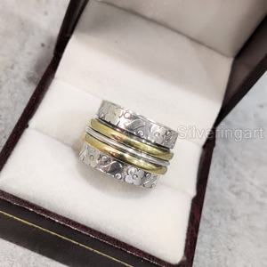 Large bande Spinner bague de méditation en argent sterling 925 bague de pouce pour femme Fidget bijoux faits à la main Fine anxiété bague Spinner pour hommes - Product Image 1