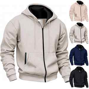 เสื้อฮู้ดผู้ชายแบบสบายๆ มีซิป สำหรับฤดูหนาวและฤดูใบไม้ร่วง ผ้าฟลีซอุ่น ลายเรียบ ดีไซน์มีซับใน ทรงโอเวอร์ไซส์ ไซส์ XL พิมพ์ลายดิจิทัล - Product Image 1