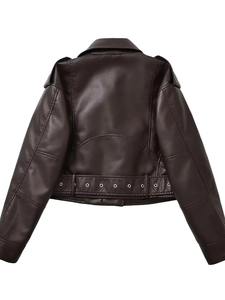 Manteau d'hiver pour femmes avec veste en cuir de style explosion Nouvelles dames Short Denim Lapel Outwear Fashion Trend Tops - Product Image 2